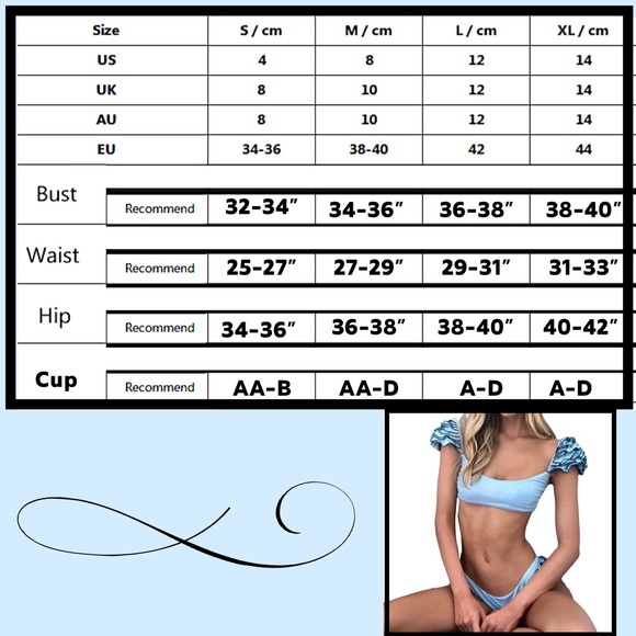 Layered Ruffled Shoulders Light Blue Bikini NWT - Picture 12 of 13